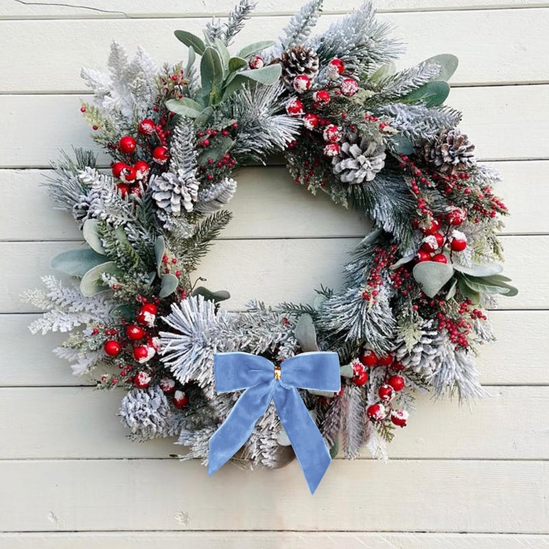 Utehilly 24 Pcs Light Blue Small Velvet Christmas Bows for Christmas Tree, Wreath, Gift Wrapping, Crafts, Wedding, Party, Twist Tie Bows for Treat Bag Bakery Candy Bags, Home Decor 1"W,3.5 x 3.5 inch - Image 3